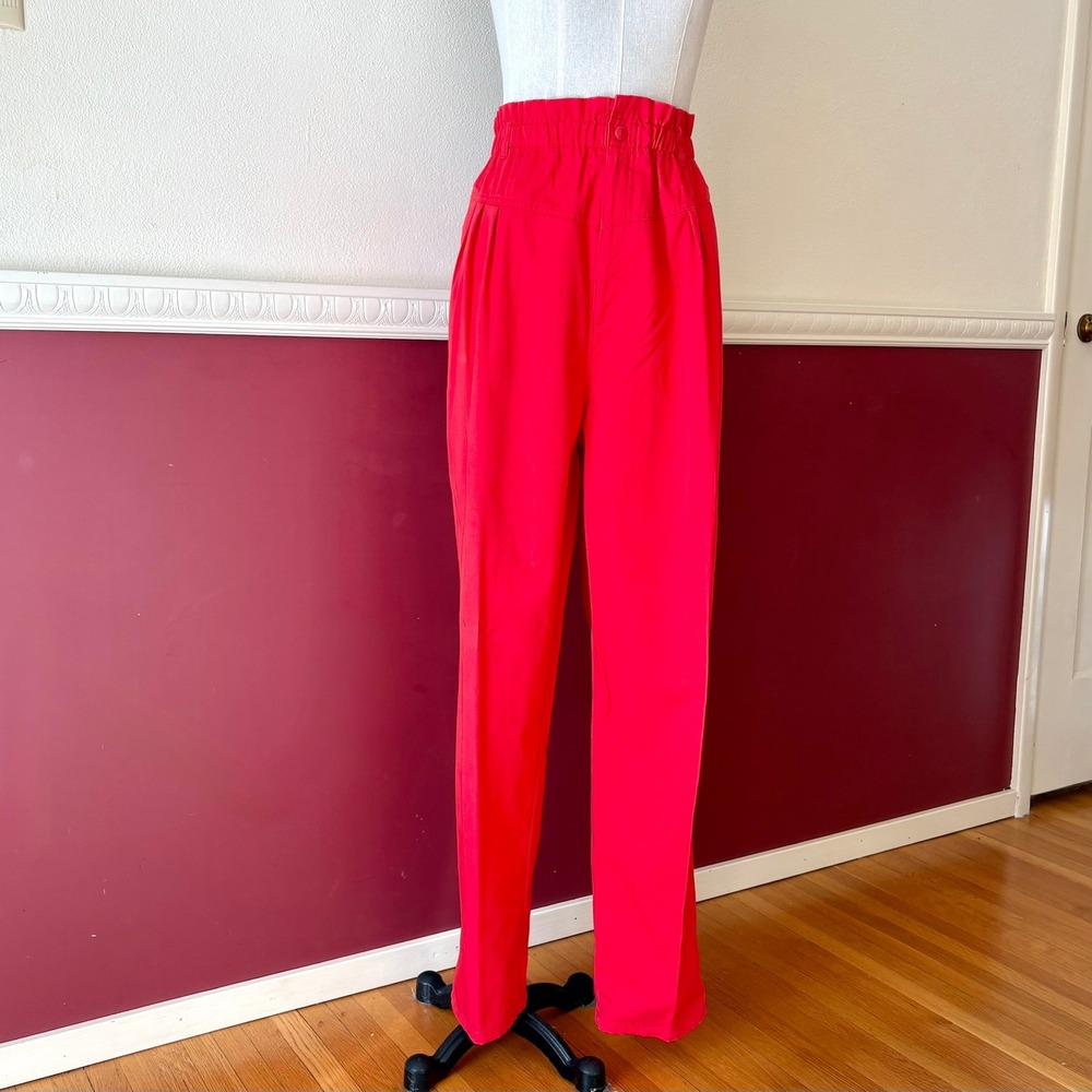 Vintage Kirsten Grey High Ruffle Waist Dress Pants Red 14 Pleat Front Maximalist